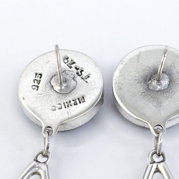 Vintage Mexico Taxco TS-79 Sterling Silver 925 Onyx Geometric Dangle Earrings - Picture 4 of 7